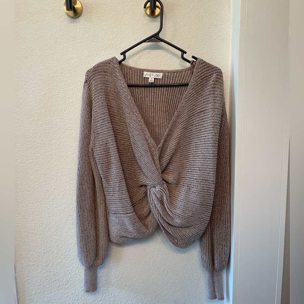 V-Neck Twist Sweater - Taupe